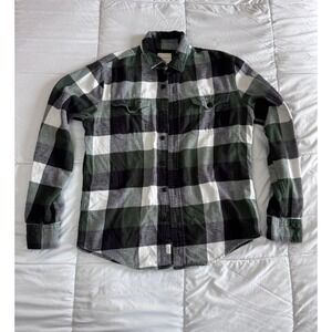American Eagle Flannel Green Black, White Plaid button down shirt Size Small EUC
